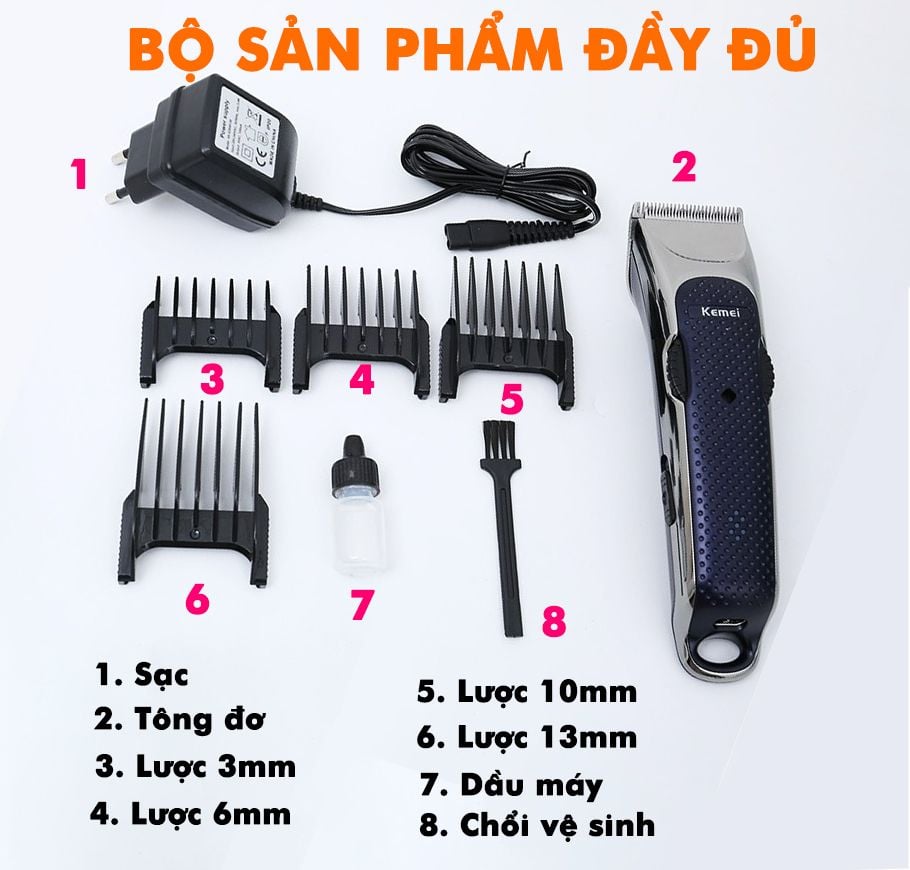 Tông đơ cắt tóc dành cho gia đình và trẻ em Kemei KM-5020 lưỡi cắt có thể điều chỉnh độ dài