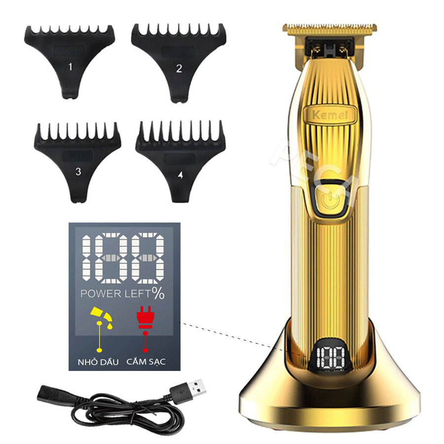 Tông đơ chấn viền không dây cao cấp Kemei KM-I32S lưỡi thép carbon sắc bén chịu lực, công suất mạnh có màn hình LCD hiển thị - Hàng chính hãng