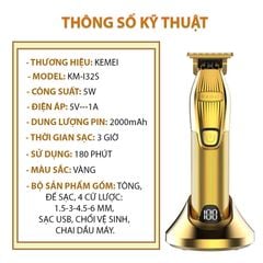 Tông đơ chấn viền không dây cao cấp Kemei KM-I32S lưỡi thép carbon sắc bén chịu lực, công suất mạnh có màn hình LCD hiển thị - Hàng chính hãng