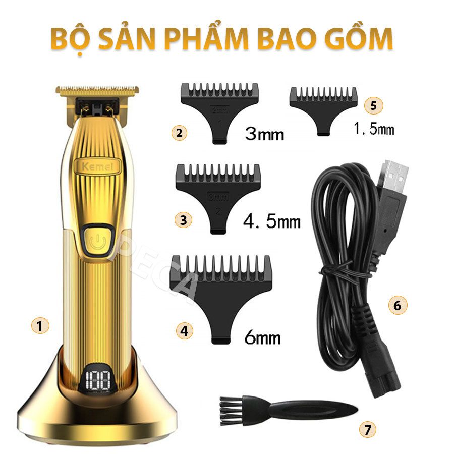 Tông đơ chấn viền không dây cao cấp Kemei KM-I32S lưỡi thép carbon sắc bén chịu lực, công suất mạnh có màn hình LCD hiển thị - Hàng chính hãng