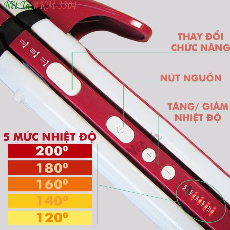 Máy làm tóc đa năng 3in1 duỗi uốn bấm Kemei KM-3304 tạo kiểu tóc dễ dàng với 1 chiếc máy nhỏ gọn