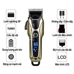 Tông đơ cắt tóc dành cho salon và gia đình kemei KM - 1990 màn hình LCD thông minh 2 tốc độ