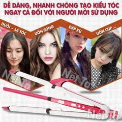 Máy làm tóc đa năng 3in1 duỗi uốn bấm Kemei KM-3304 tạo kiểu tóc dễ dàng với 1 chiếc máy nhỏ gọn