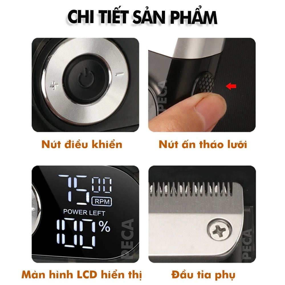 Máy cạo râu lưỡi kép 3 mức tốc độ Kemei KM-2026 màn hình LCD, công suất 5w mạnh mẽ, có thể fade trắng