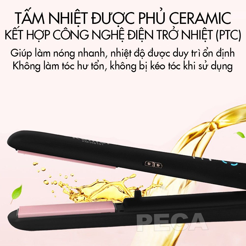 Máy duỗi tóc không dây KEMEI KM-HS101 điều chỉnh 3 mức nhiệt độ tặng kèm bao tay, lược, kẹp