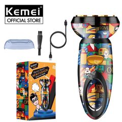 Máy cao râu lưỡi kép 4D KEMEI KM-RS503 vỏ bọc sang trọng màu sắc TREND GRAFFITI phiên bản mini cá tính, dùng sạc USB