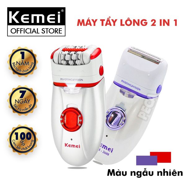 Máy tẩy lông đa năng 2in1 Kemei-2668 chuyên dùng cạo, nhổ tỉa lông toàn thân sử dụng pin sạc tiện lợi (Màu tím và đỏ)