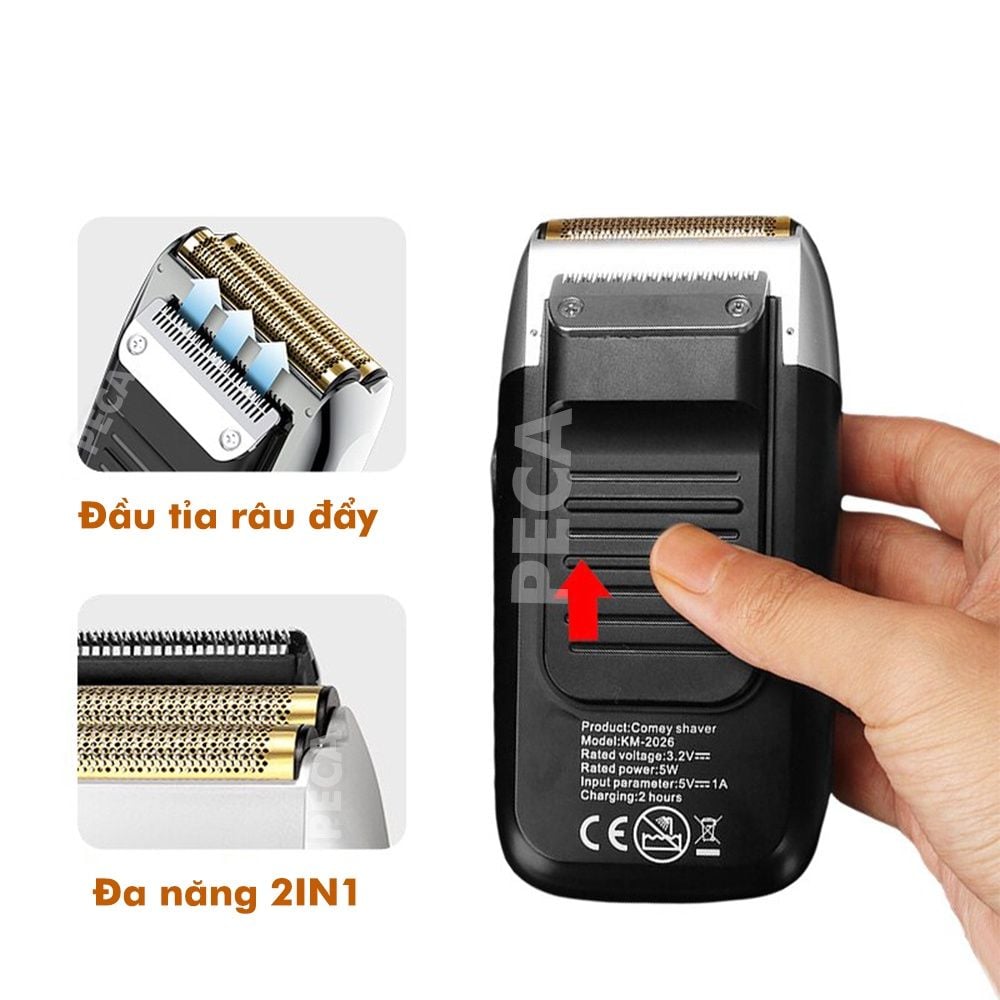 Máy cạo râu lưỡi kép 3 mức tốc độ Kemei KM-2026 màn hình LCD, công suất 5w mạnh mẽ, có thể fade trắng