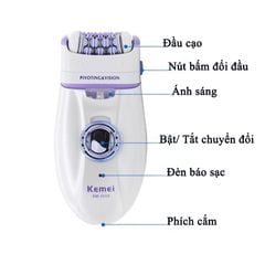 Máy tẩy lông đa năng 2in1 Kemei-2668 chuyên dùng cạo, nhổ tỉa lông toàn thân sử dụng pin sạc tiện lợi (Màu tím và đỏ)