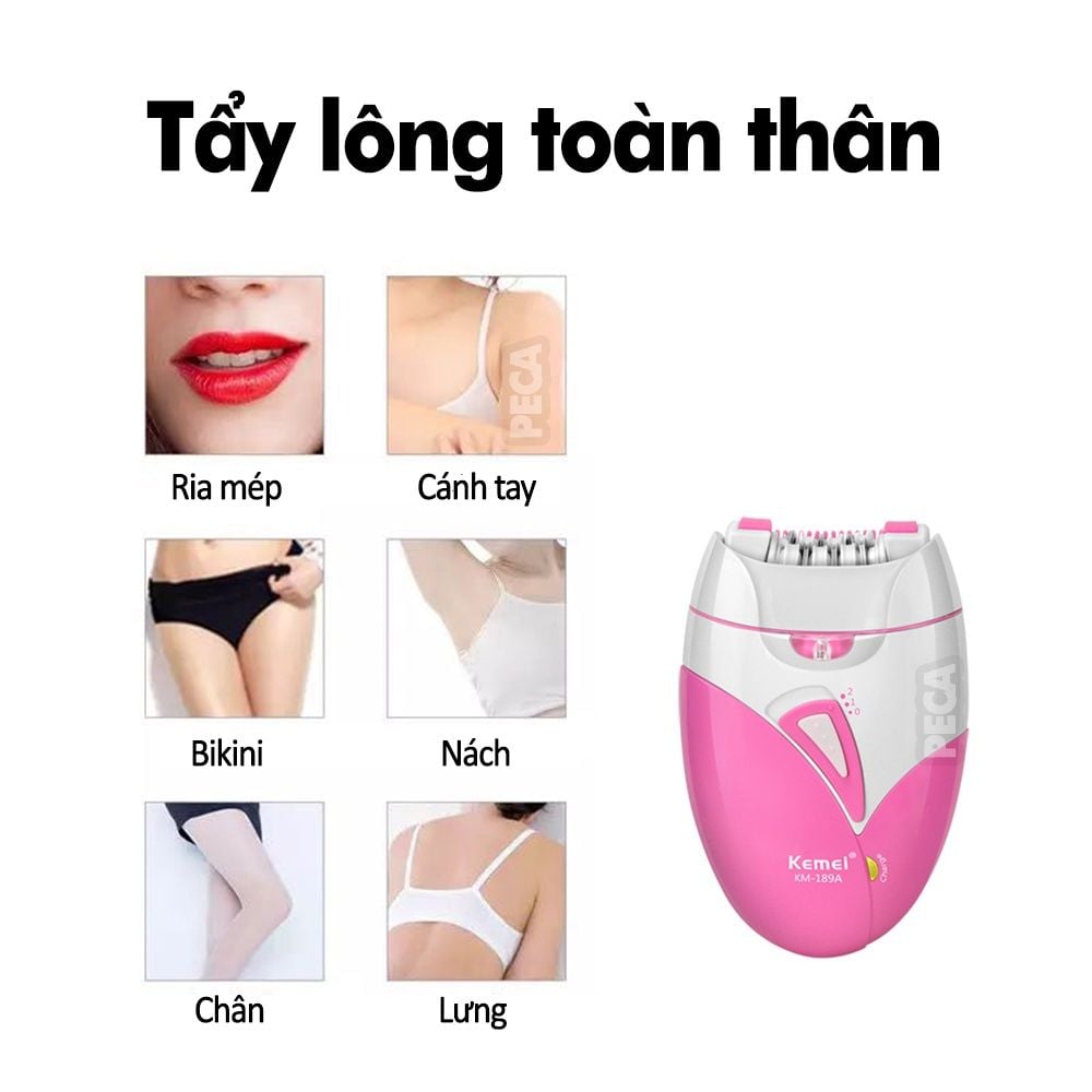 Máy tẩy lông Kemei KM-189A tẩy nhổ lông toàn thân, dùng pin sạc chuyên nghiệp - Hàng chính hãng