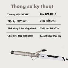 Máy uốn tóc cao cấp Kemei KM-1001A với 4 mức nhiệt độ phù hợp với mọi tình trạng tóc dùng để uốn xoăn, uốn lọn, uốn cụp