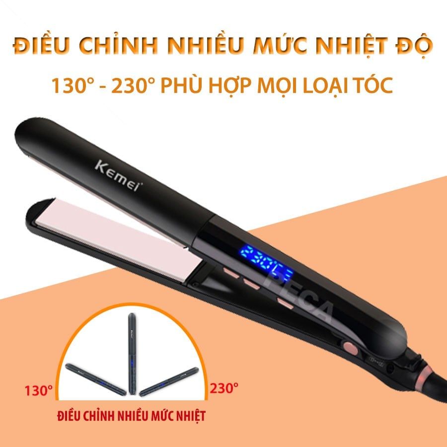 Máy duỗi tóc cao cấp KEMEI KM-1322 màn hình LCD hiển thị điều chỉnh 6 mức nhiệt độ dùng để là tóc, uốn cụp