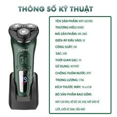 Máy cạo râu khô và ướt KEMEI KM-2805 chống thấm nước IPX7 công suất 5W sạc USB pin trâu sạc USB nhanh 1 giờ kèm đế đỡ