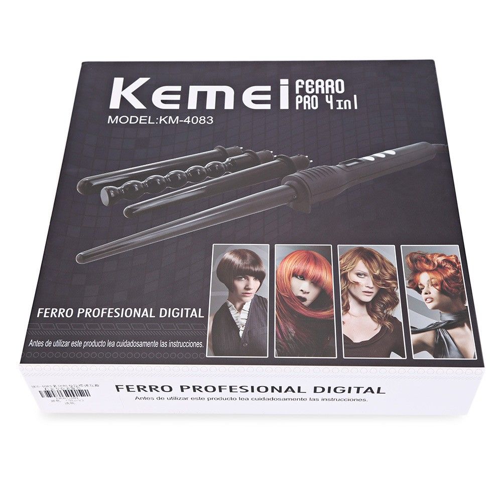 Máy uốn tóc chuyên nghiệp 4in1 KEMEI KM-4083 với 4 đầu uốn thay thế dùng để uốn xoăn, uốn lọn, uốn cụp