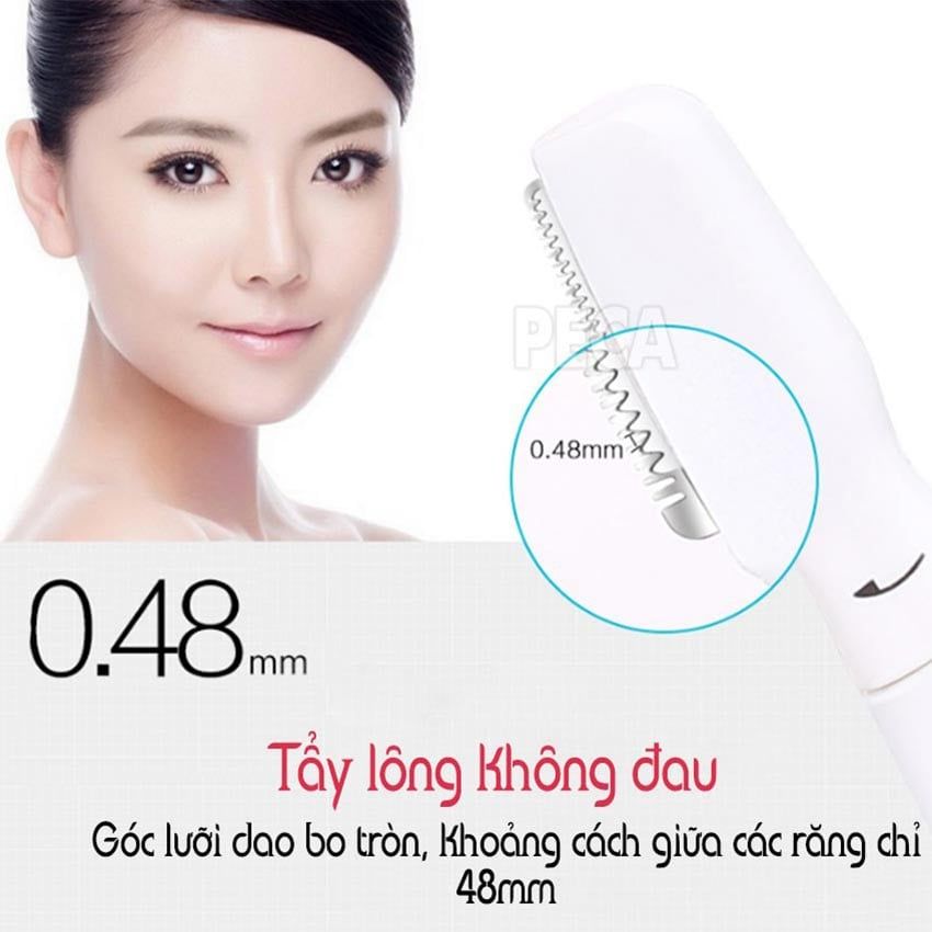 Máy tẩy lông Kemei KM-8188 dùng pin AA tiện lợi với hai đầu thay thế có thể cạo lông mày, tay, chân...