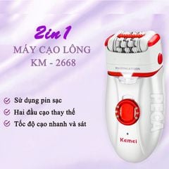 Máy tẩy lông đa năng 2in1 Kemei-2668 chuyên dùng cạo, nhổ tỉa lông toàn thân sử dụng pin sạc tiện lợi (Màu tím và đỏ)