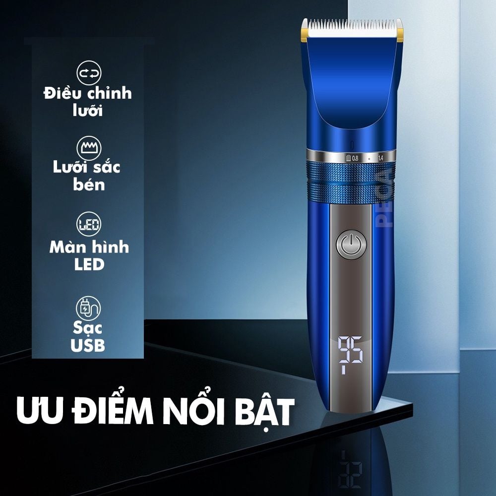 Tông đơ cắt tóc không dây Kemei KM-1086/1085 màn hình LCD hiện pin thông minh dùng cho cá nhân và gia đình - Hàng chính hãng