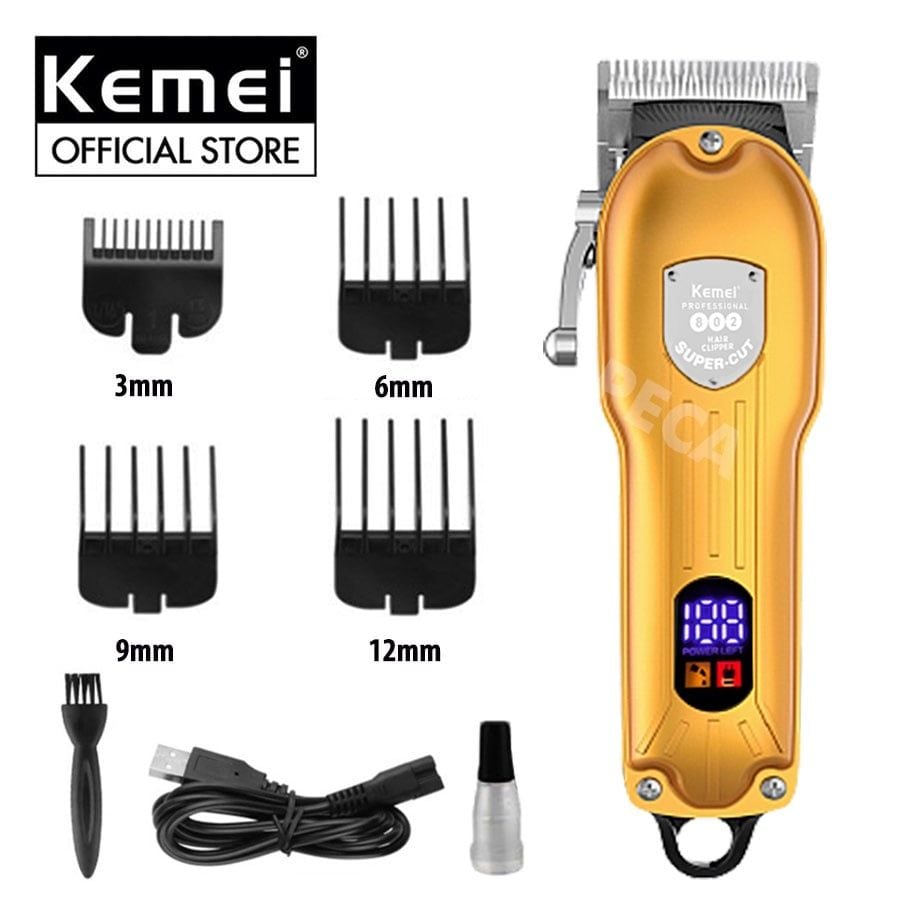 Tông đơ cắt tóc chuyên nghiệp KEMEI KM-802 công suất mạnh 10W màn hình LCD, sạc USB sạc nhanh pin trâu