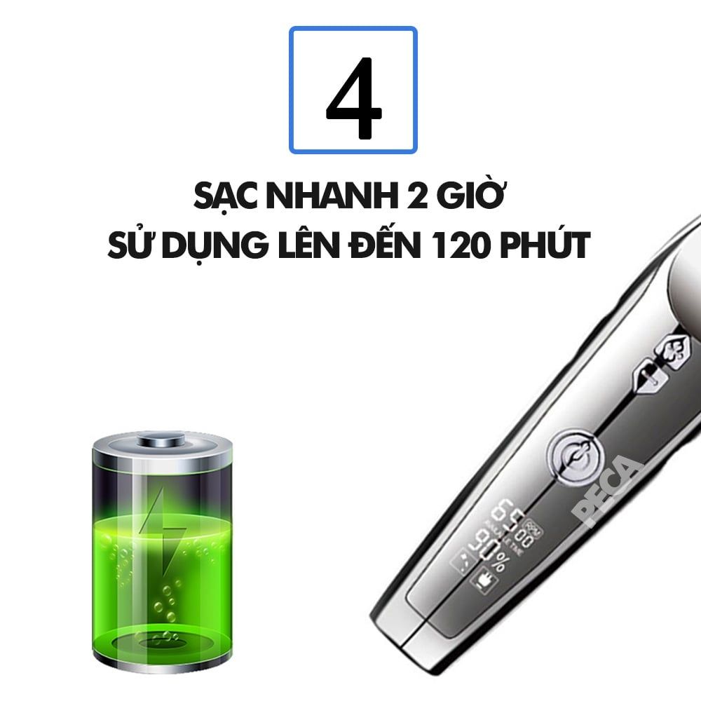 Tông đơ chấn viền không dây Kemei KM-126 màn hình LCD thông minh, 3 tốc độ cắt, có thể khắc tatoo, cạo trắng...Hàng chính hãng