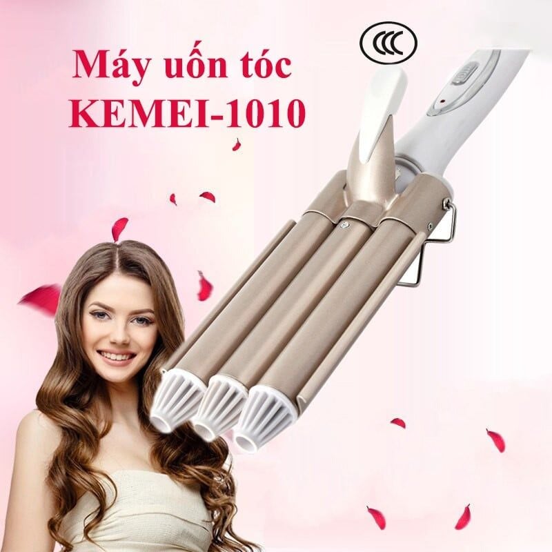 Máy uốn tóc chuyên nghiệp Kemei KM-1010 tiện lợi với 3 trục uốn dùng uốn xoăn, uốn lọn, gợn sóng