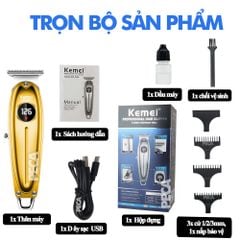 Tông đơ chấn viền không dây Kemei KM-1948 màn hình LCD sạc USB có thể khắc tóc tatoo, cạo trắng, cạo viền