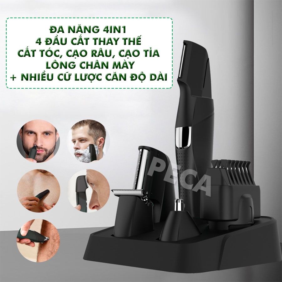 Tông đơ đa năng 4in1 KEMEI KM-5029 nhiều đầu thay thế chuyên dụng cắt tóc, cạo râu, cạo lông toàn thân, lông chân mày