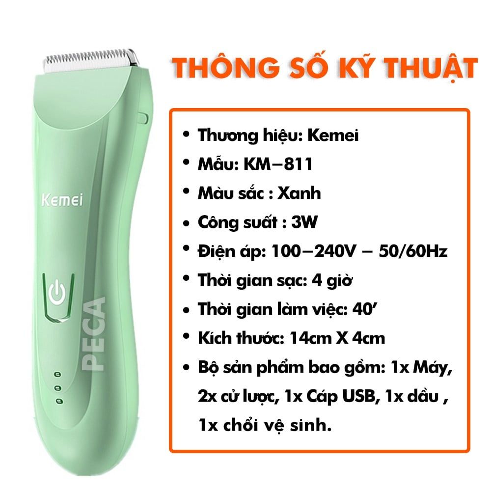 Tông đơ cắt tóc trẻ em không dây Kemei KM-811 kích thước nhỏ gọn êm ái bảo hành chính hãng 12 tháng