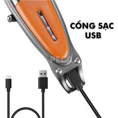 Tông đơ chấn viền KEMEI KM-1946 vỏ bọc da kết hợp inox cao cấp sạc USB tiện lợi dùng tattoo khắc tóc, cạo viền, cạo đầu