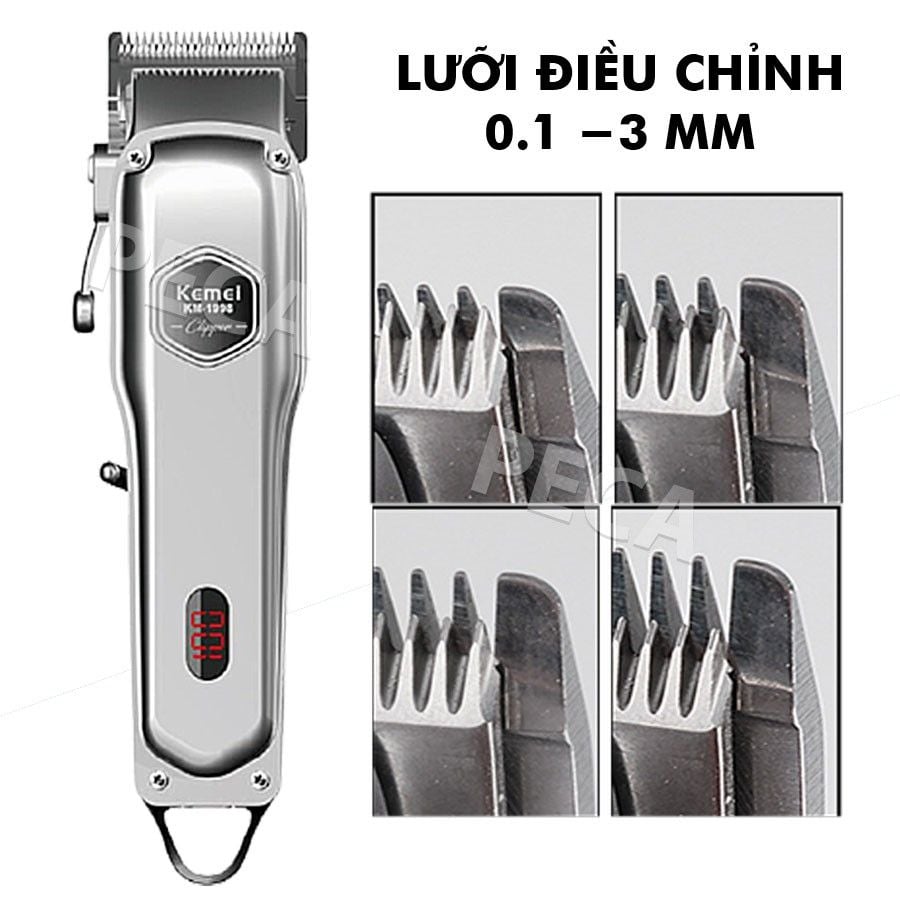 Tông đơ cắt tóc chuyên nghiệp Kemei KM-1998 có màn hình LED hiển thị thích hợp dùng fade tóc, tattoo tóc cho barber shop