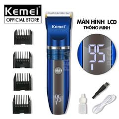 Tông đơ cắt tóc không dây Kemei KM-1086/1085 màn hình LCD hiện pin thông minh dùng cho cá nhân và gia đình - Hàng chính hãng