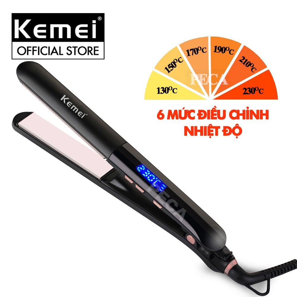 Máy duỗi tóc cao cấp KEMEI KM-1322 màn hình LCD hiển thị điều chỉnh 6 mức nhiệt độ dùng để là tóc, uốn cụp