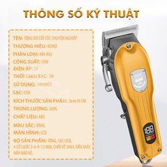 Tông đơ cắt tóc chuyên nghiệp KEMEI KM-802 công suất mạnh 10W màn hình LCD, sạc USB sạc nhanh pin trâu