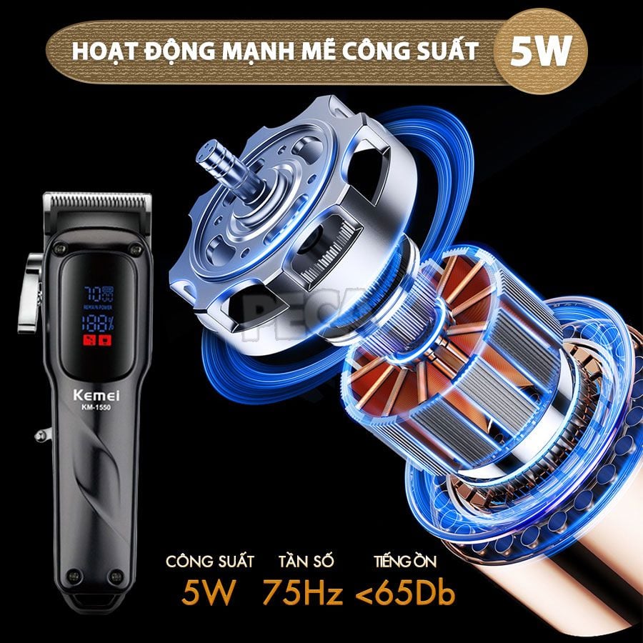 Tông đơ cắt tóc chuyên nghiệp Kemei KM-1550 công suất mạnh 5W màn hình LCD sạc nhanh USB type C tiện lợi - Chính hãng