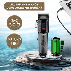 Tông đơ cắt tóc chuyên nghiệp Kemei KM-1550 công suất mạnh 5W màn hình LCD sạc nhanh USB type C tiện lợi - Chính hãng