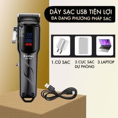 Tông đơ cắt tóc chuyên nghiệp Kemei KM-1550 công suất mạnh 5W màn hình LCD sạc nhanh USB type C tiện lợi - Chính hãng