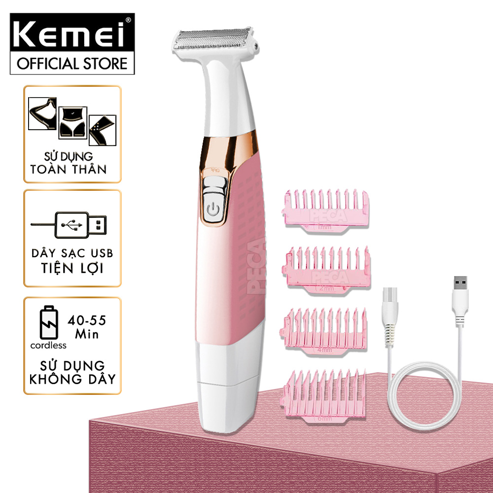Máy tẩy lông Kemei KM-1900 chuyên dùng cạo lông toàn thân, bikini sử dụng pin sạc tiện lợi