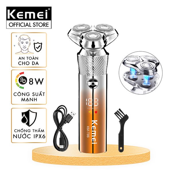 Máy cạo râu khô và ướt KEMEI KM-T86 chống thấm nước IPX6 công suất 8W sạc USB nhanh 1.5 giờ - Chính hãng