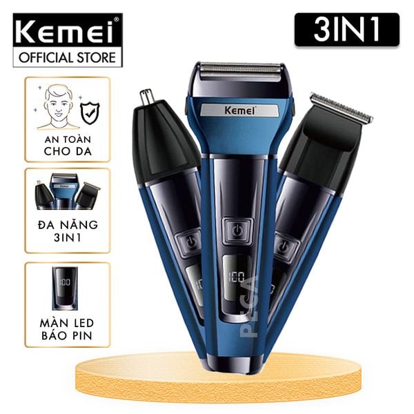 Máy cạo râu đa năng 3IN1 Kemei KM-6541 có thể cạo râu, cắt tóc, tỉa lông mũi - Chính hãng