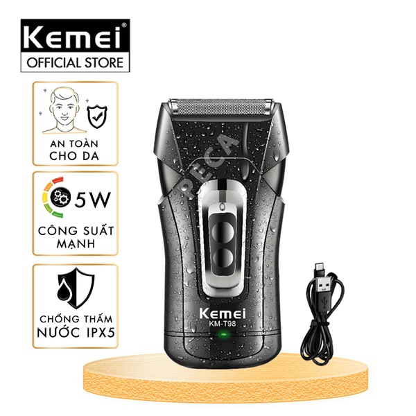 Máy cạo râu mini Kemei KM-T98 công suất mạnh mẽ 5W chống nước IPX5 - Hàng chính hãng