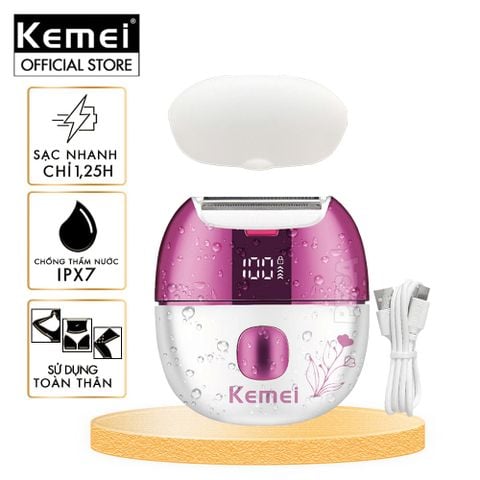 Máy cạo tẩy lông Kemei KM-285 chuyên dùng cạo lông toàn thân, bikini sử dụng pin sạc tiện lợi công suất 5W - Chính hãng