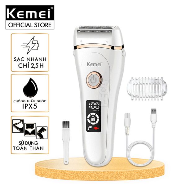 Máy cạo lông Kemei KM-392 chuyên dùng cạo lông toàn thân, bikini sử dụng pin sạc tiện lợi