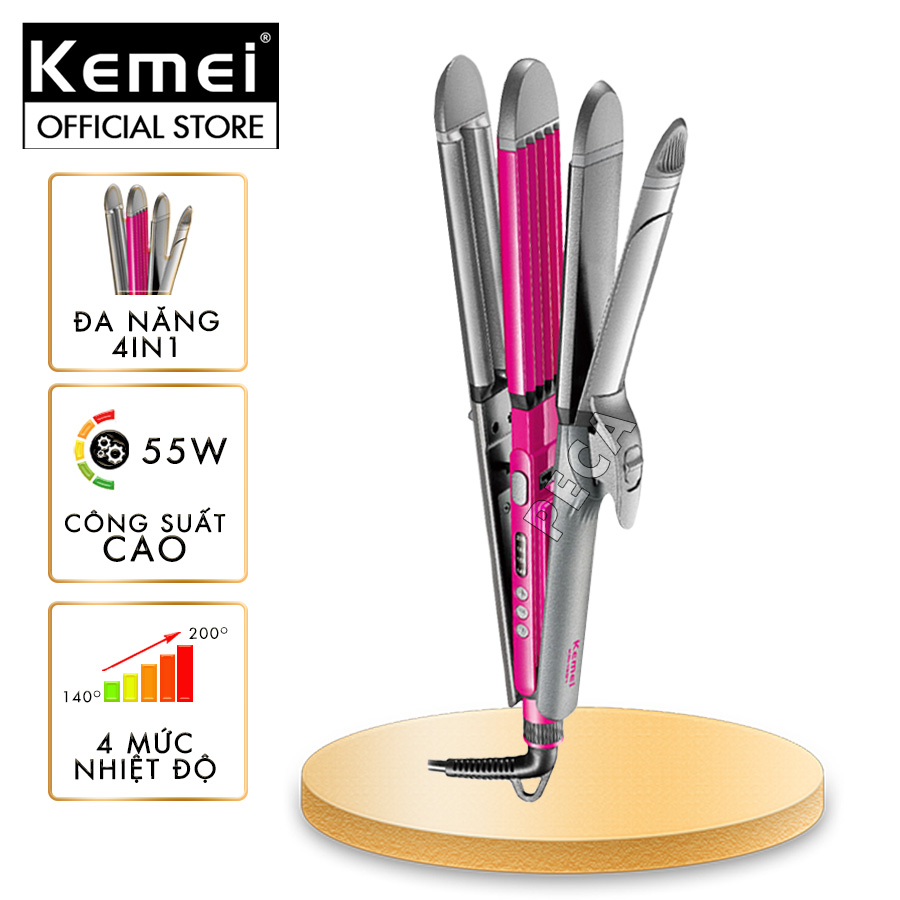 Máy làm tóc đa năng 4in1 Kemei KM-1397 chuyên dụng uốn, duỗi, bấm, hippie tiện lợi điều chỉnh 4 mức nhiệt - Hàng chính hãng