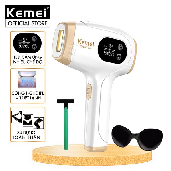 Máy triệt lông toàn thân Kemei KM-7106 công nghệ triệt lạnh IPL thế hệ mới an toàn - Chính hãng