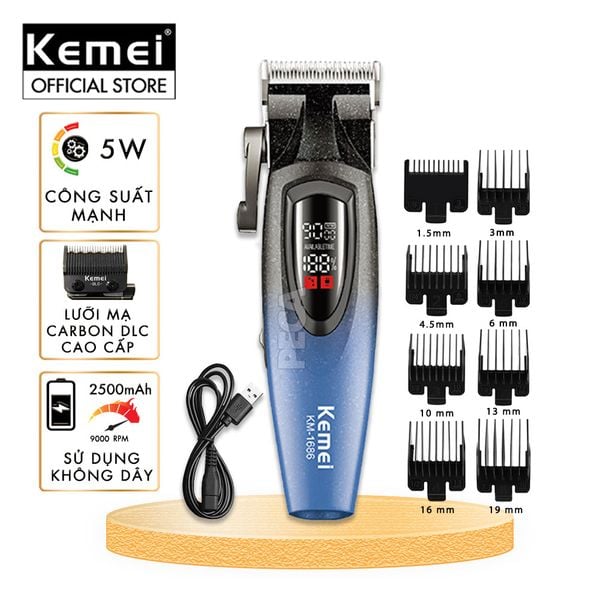 Tông đơ cắt tóc chuyên nghiệp Kemei KM-1686 lưỡi cắt mạ carbon công suất mạnh 5W tốc độ hoạt động lên đến 9000RPM- Hàng chính hãng