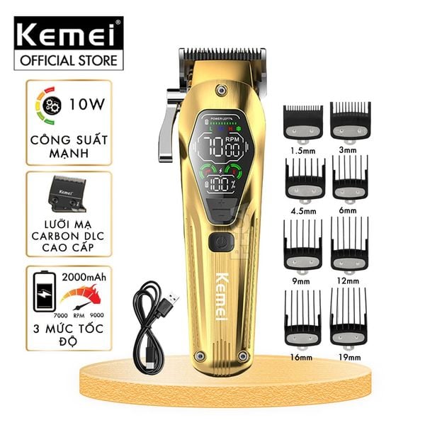 Tông đơ cắt tóc chuyên nghiệp Kemei KM-1698 lưỡi cắt mạ carbon DLC cao cấp công suất siêu mạnh 10W