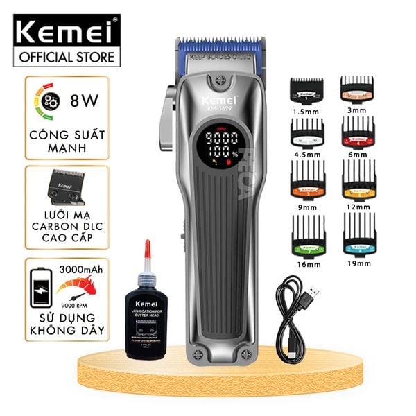 Tông đơ cắt tóc chuyên nghiệp Kemei KM-1699 lưỡi cắt mạ carbon công suất 8W tốc độ cắt 9000RPM