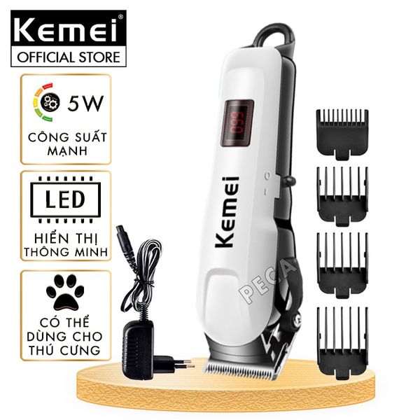 Tông đơ cắt tóc không dây KEMEI KM-809A chuyên nghiệp màn hình LCD hiển thị pin, cắt được lông cho thú cưng, chó, mèo