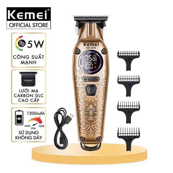 Tông đơ chấn viền Kemei KM-1576 lưỡi cắt mạ carbon cao cấp công suất 5W
