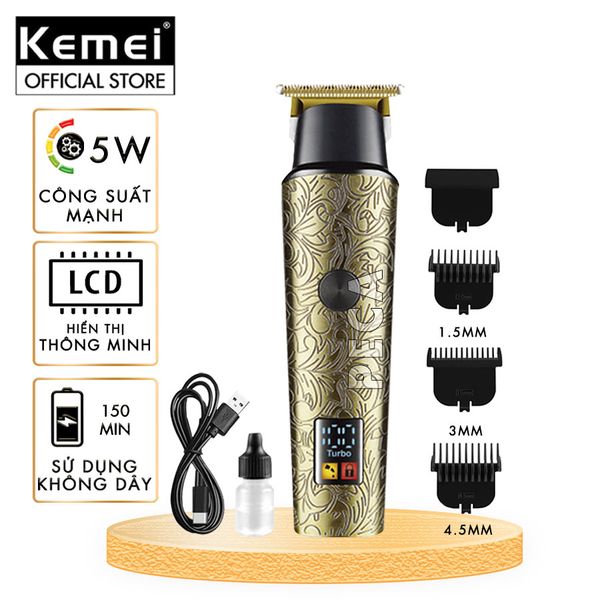 Tông đơ chấn viền Kemei KM-2185 điều chỉnh 2 mức tốc độ, công suất mạnh màn hình LCD tiện lợi - Chính hãng