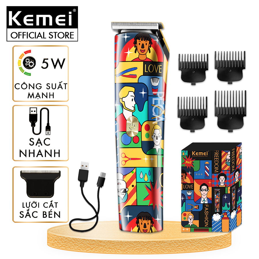 Tông đơ chấn viền không dây Kemei KM-5017H công suất 5w dùng cạo đầu, cạo trắng chân tóc, điêu khắc tattoo tóc